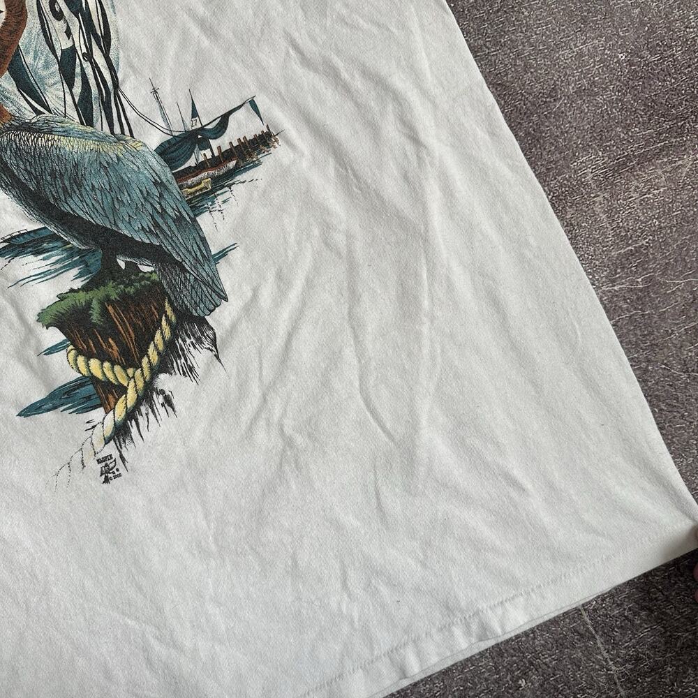 Men's Vintage 90's AllSport Pelican Sailboat Moon Graphic White T Shirt Tee Sz L - Picture 3 of 4